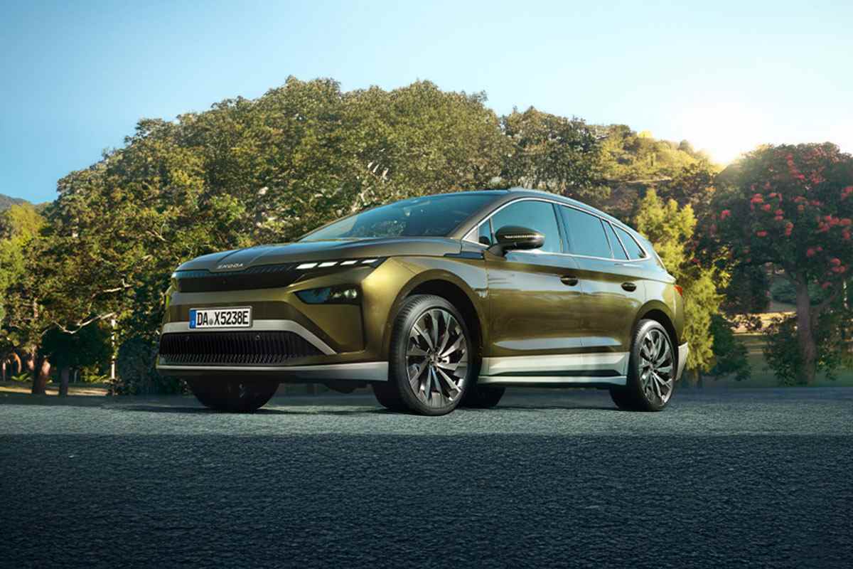 Škoda Enyaq steht im Park