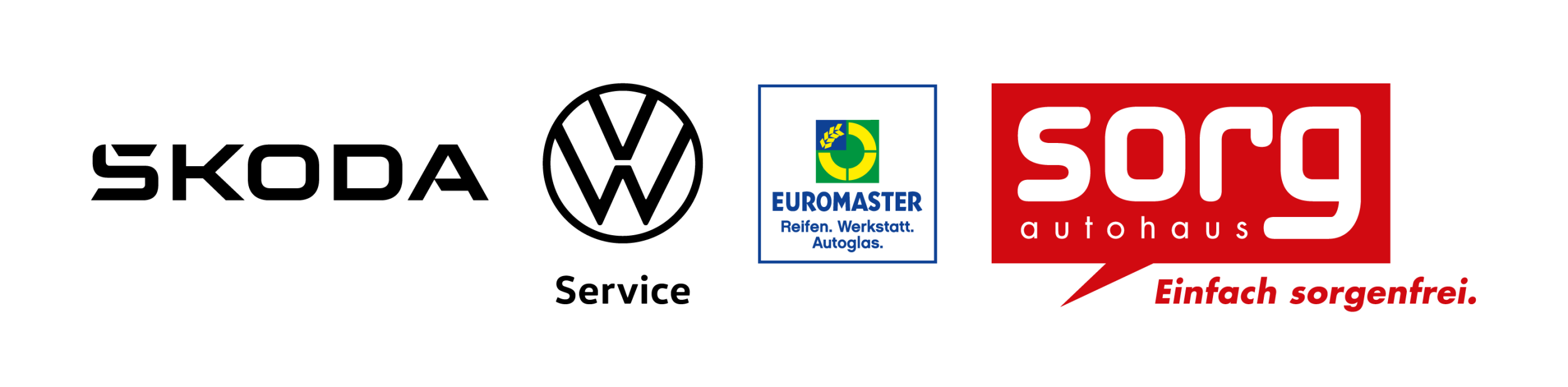 Bild zeigt die Logos von Skoda, VW Service, Euromaster, Autohaus Sorg